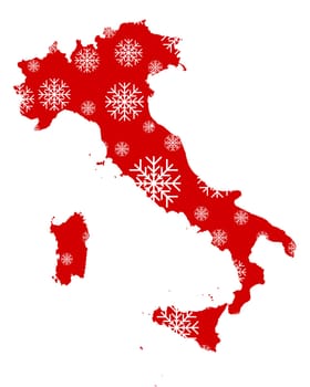 Map of Italy with snowflakes