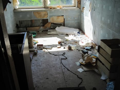 Rooms and corridors of the abandoned industrial building of Chigirin nuclear power plant