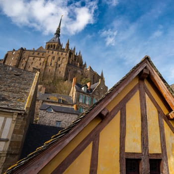 On the Mont Saint-Michel, view from abbey in Normandy, France