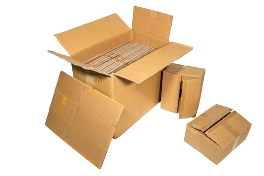 Several cardboard boxes of different sizes isolated on white