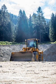 Wheel loader excavator is parking in a quarry