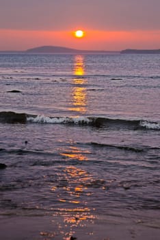 beal beach near ballybunion on the wild atlantic way ireland with a beautiful red sunset