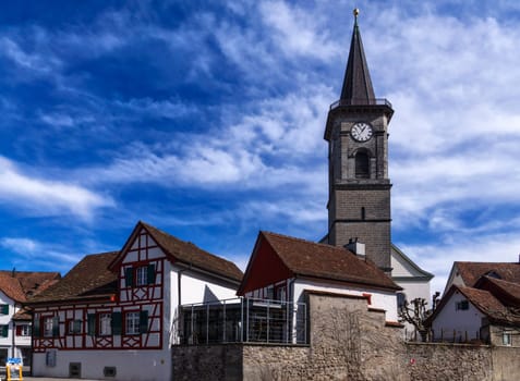 The church tower of Steckborn in dramatic light