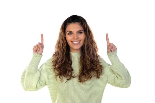 Beautiful woman with wavy hair isolated on a white background