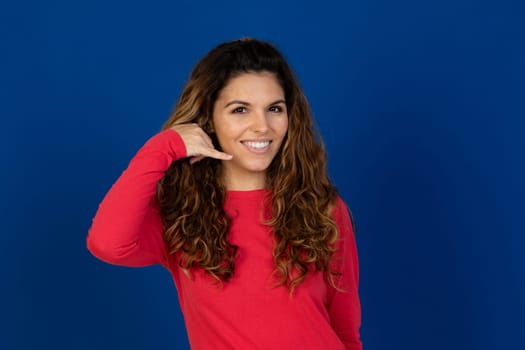 Portrait of beautiful caucasian girl with curly hair isolated on a white background