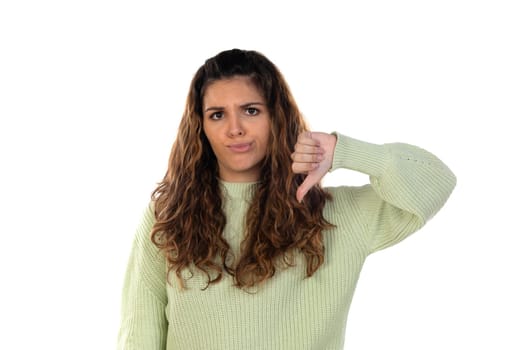 Beautiful woman with wavy hair isolated on a white background
