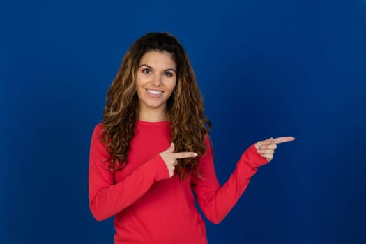 Portrait of beautiful caucasian girl with curly hair isolated on a white background