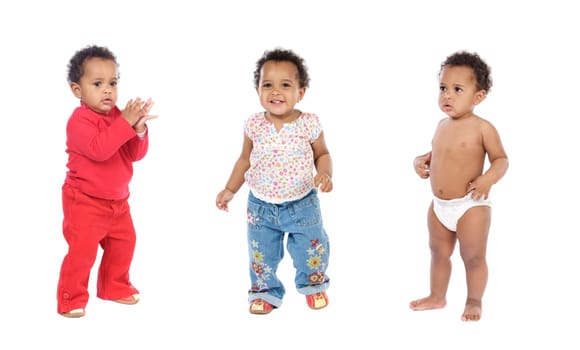 Three funny triplets isolated on a white background