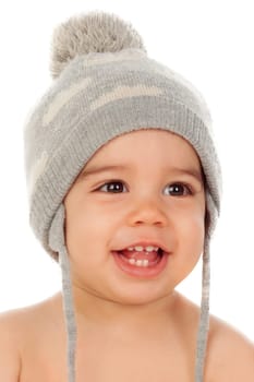 Adorable baby with wool cap isolated on a white background