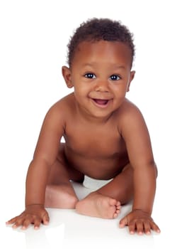 Funny and happy african baby isolated on a white background