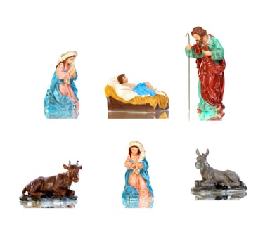 Nativity scene figures, cutout, isolated on white background