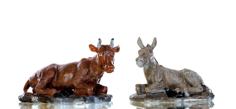 Animals present in the nativity scene isolated on a white background