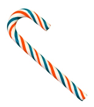 Red, blue and white candy cane isolated on a white background