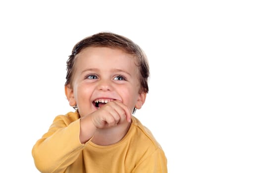 Adorable small child two years old isolated on a white background