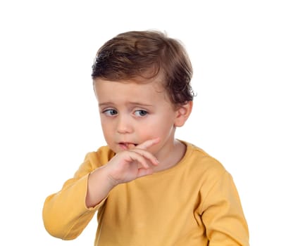 Adorable small child two years old isolated on a white background