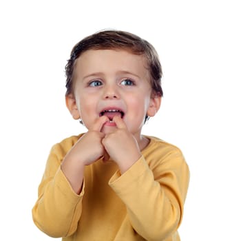 Adorable small child two years old isolated on a white background