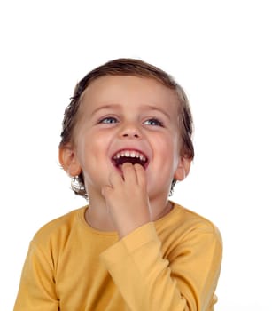 Adorable small child two years old sucking his hand