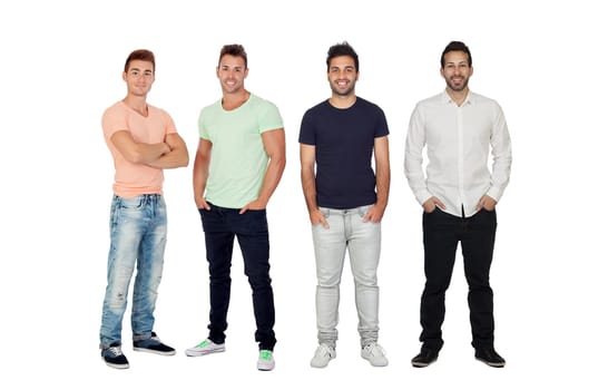 Four handsome full men isolated on a white backgroung
