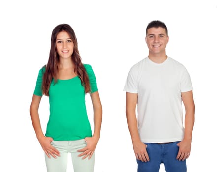Beautiful girl and handsome man isolated on a white background