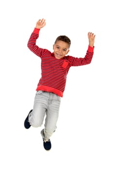 Happy latin child jumping isolated on a white background