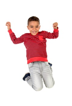 Happy latin child jumping isolated on a white background