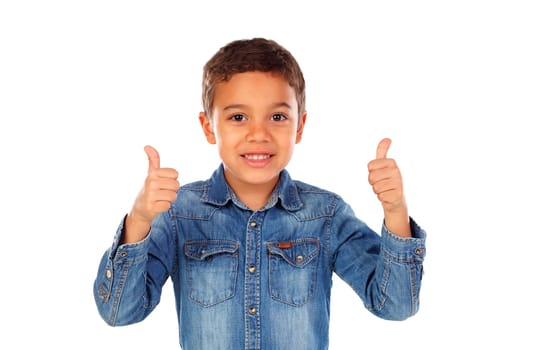 Funny small child saying Ok isolated on white background
