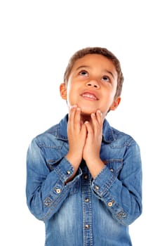 Pensive kid imagining something isolated on a white background