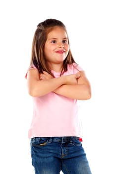 Happy small girl with straight hair isolated on a white background