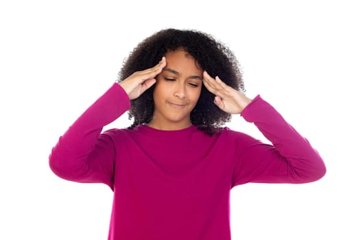 Beautiful teenager girl with pink sweater isolated on a white background