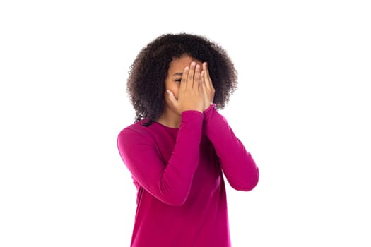 Beautiful teenager girl with pink sweater isolated on a white background