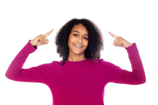 Beautiful teenager girl with pink sweater isolated on a white background