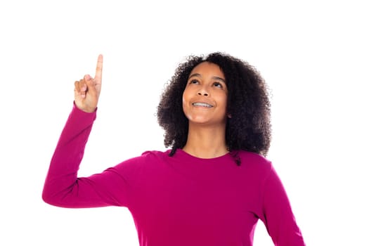 Beautiful teenager girl with pink sweater isolated on a white background