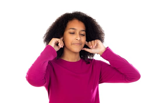 Portait of a teenage with afro hair isolated on a white background