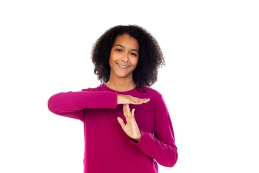 Portait of a teenage with afro hair isolated on a white background