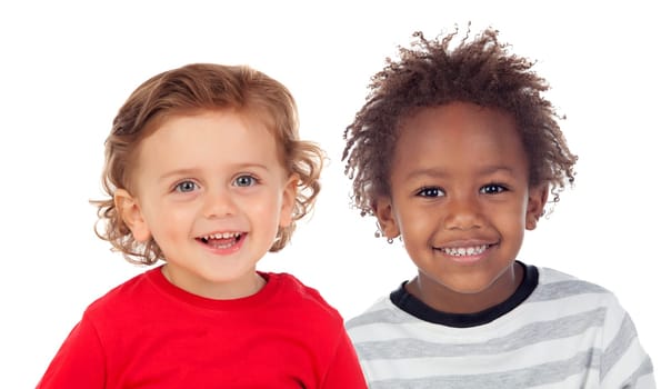 Funny children looking at camera isolated on a white background