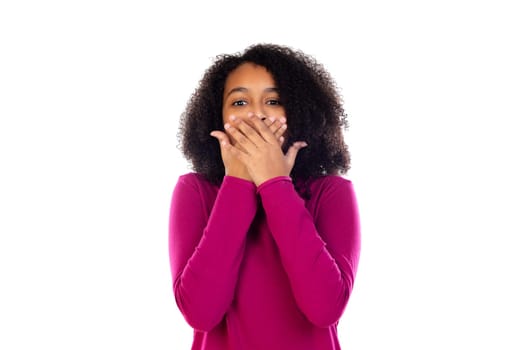 Beautiful teenager girl with pink sweater isolated on a white background