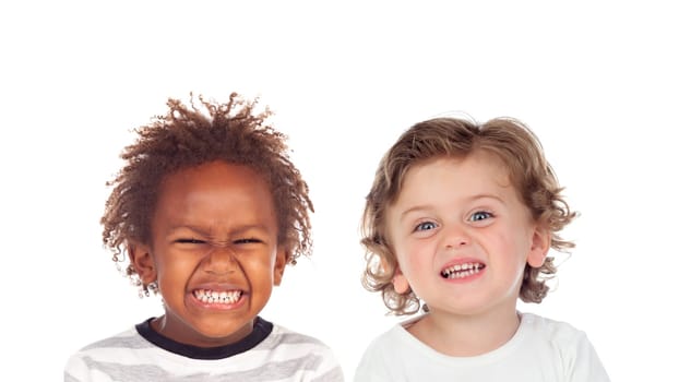 Funny children making faces with disgust isolated on a white background