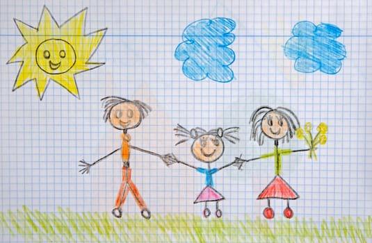 A happy family. Children's drawing.