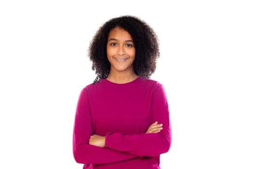 Beautiful teenager girl with pink sweater isolated on a white background
