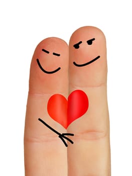 Love between fingers isolated on a white background