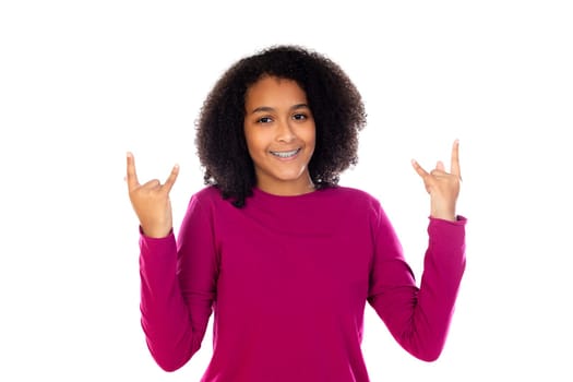 Beautiful teenager girl with pink sweater isolated on a white background