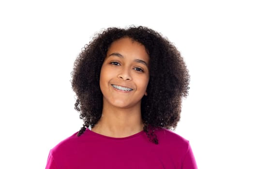 Beautiful teenager girl with dental braces isolated on a white background