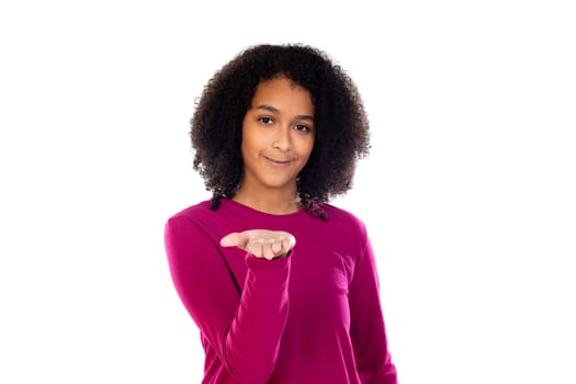 Portait of a teenage with afro hair isolated on a white background