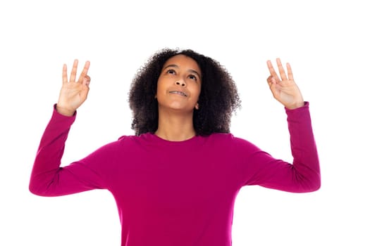 Portait of a teenage with afro hair isolated on a white background