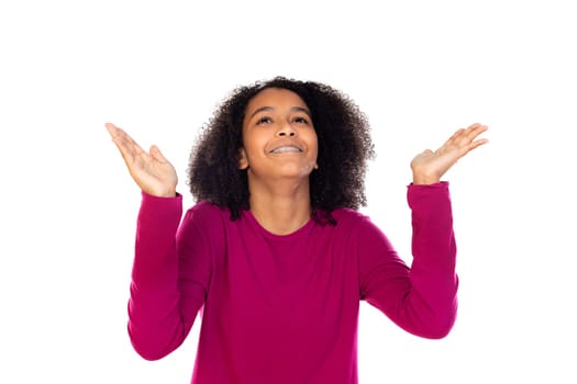 Portait of a teenage with afro hair isolated on a white background