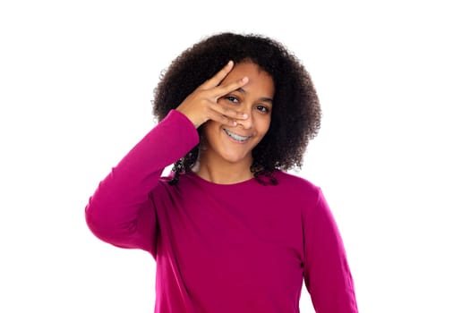 Portait of a teenage with afro hair isolated on a white background