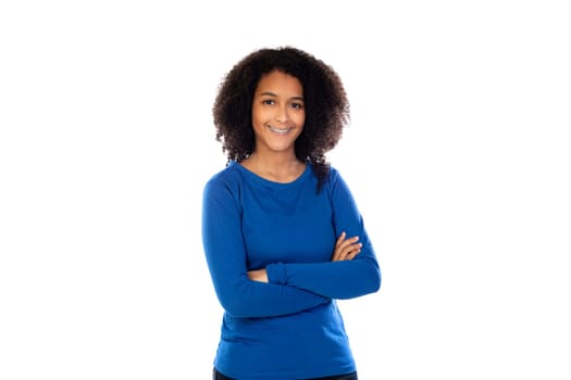 Teenager girl wearing blue sweater isolated on a white background