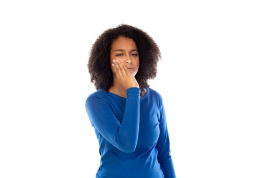 Teenager girl wearing blue sweater isolated on a white background