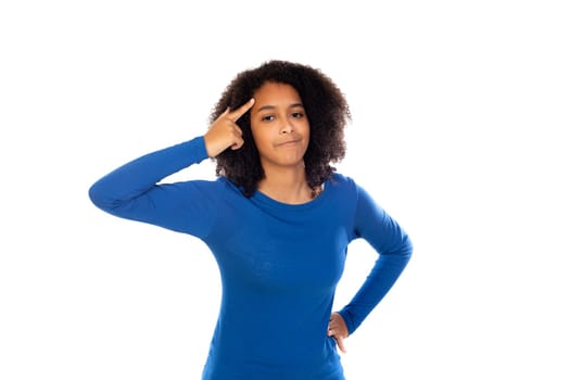 Teenager girl with afro hair wearing blue sweater isolated on a white background