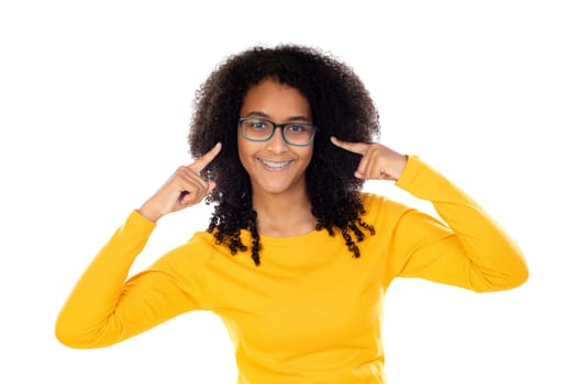 Adorable teenage doing gestures isolated on a white background